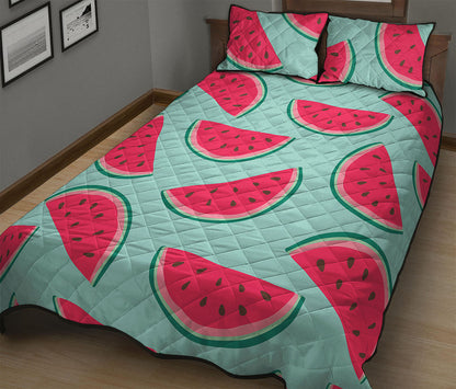 Blue Cute Watermelon Pattern Print Quilt Bed Set