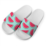 Blue Cute Watermelon Pattern Print White Slide Sandals