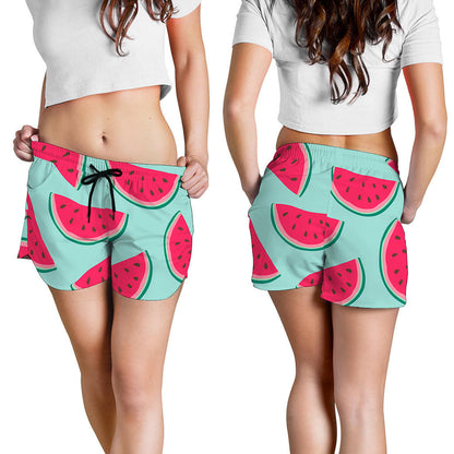 Blue Cute Watermelon Pattern Print Women's Shorts