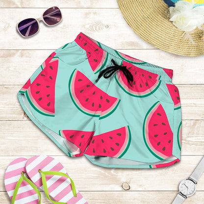 Blue Cute Watermelon Pattern Print Women's Shorts