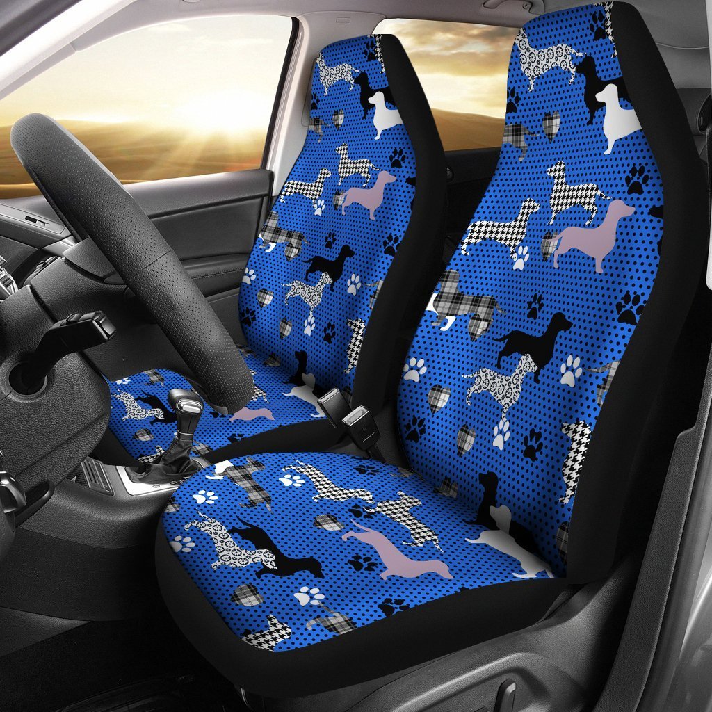 Blue Dachshund Pattern Universal Fit Car Seat Covers GearFrost