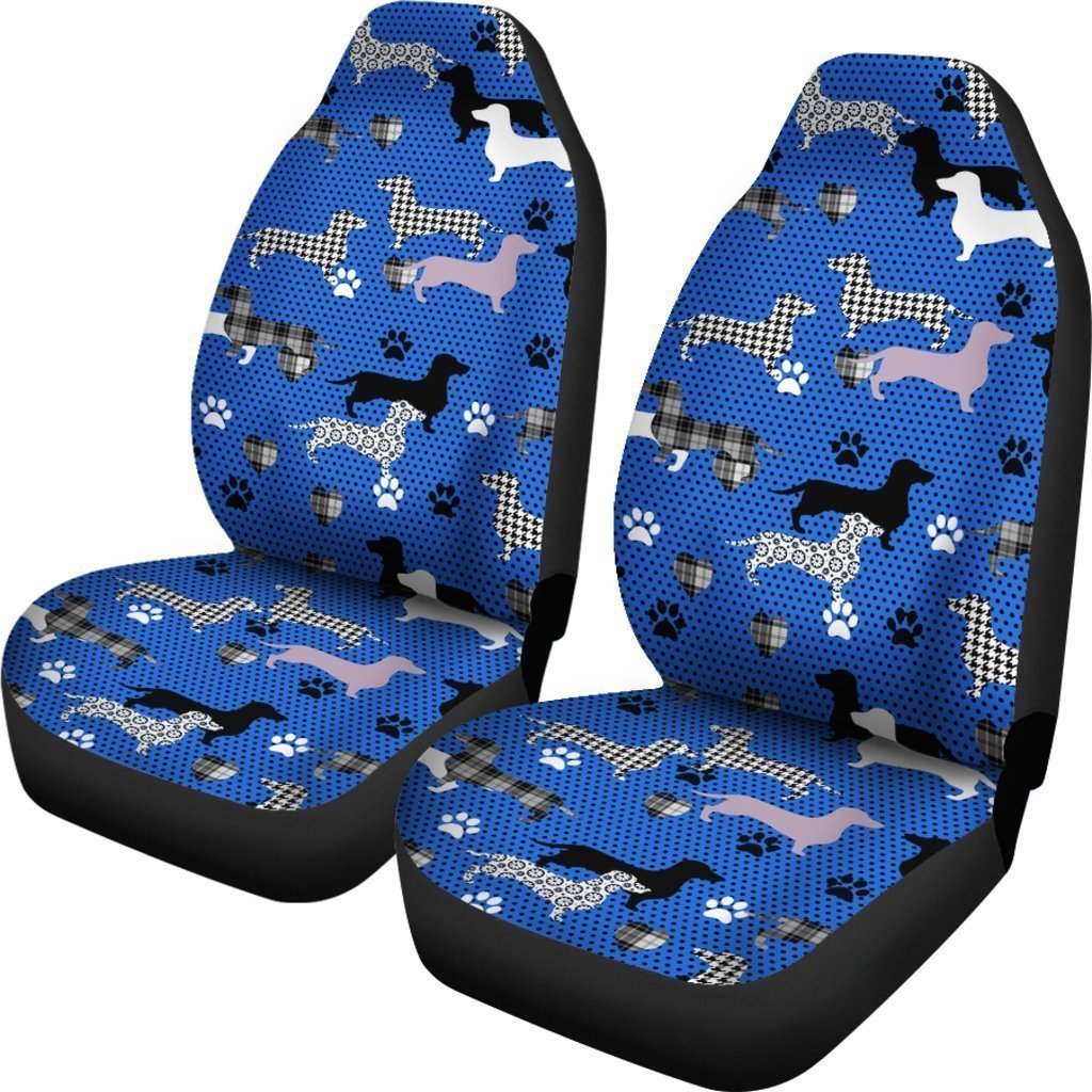 Blue Dachshund Pattern Universal Fit Car Seat Covers GearFrost