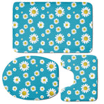 Blue Daisy Flower Pattern Print 3 Piece Bath Mat Set