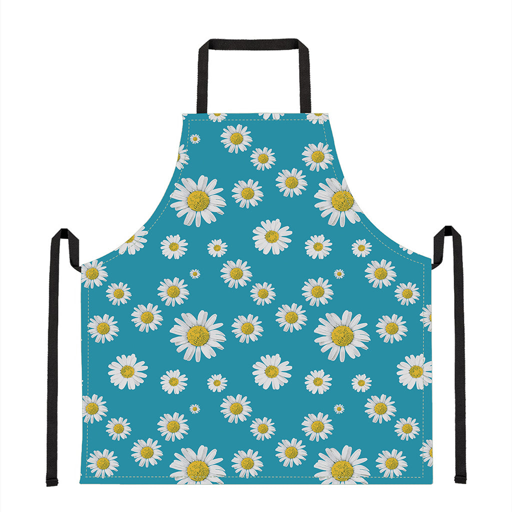 Blue Daisy Flower Pattern Print Apron