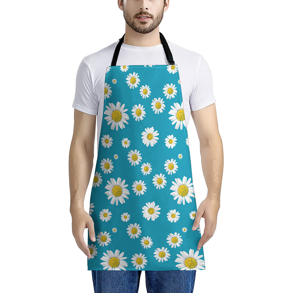 Blue Daisy Flower Pattern Print Apron