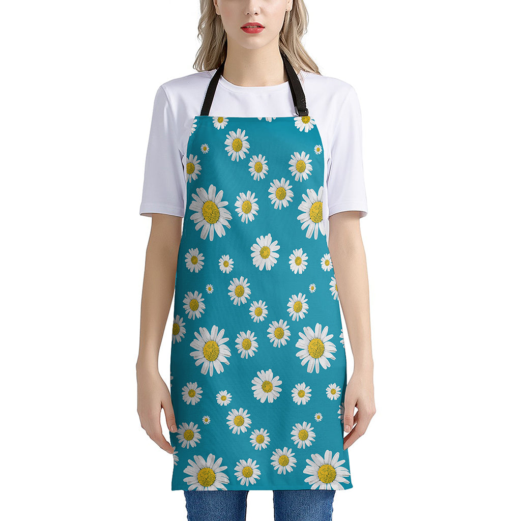 Blue Daisy Flower Pattern Print Apron