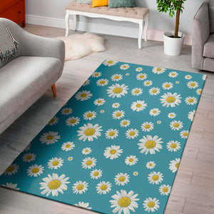 Blue Daisy Flower Pattern Print Area Rug