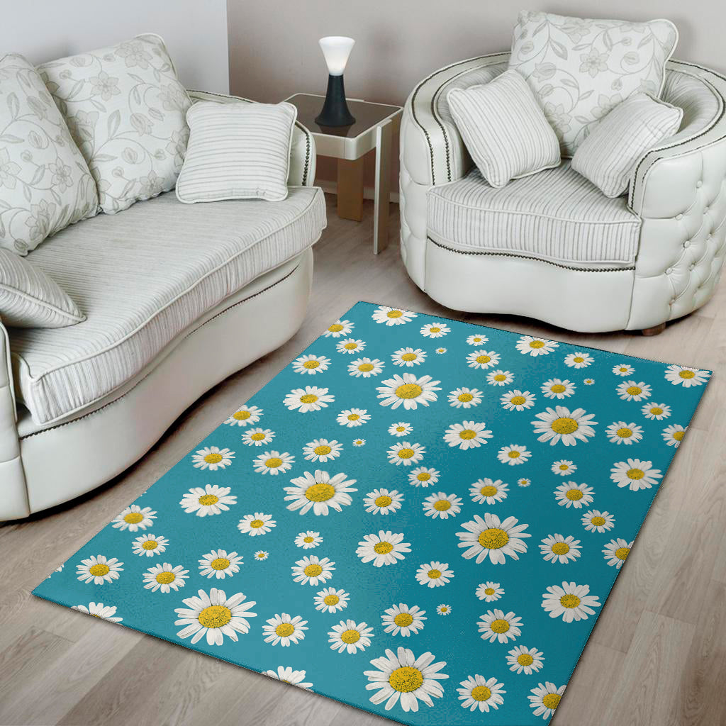 Blue Daisy Flower Pattern Print Area Rug