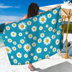 Blue Daisy Flower Pattern Print Beach Sarong Wrap