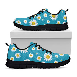 Blue Daisy Flower Pattern Print Black Sneakers