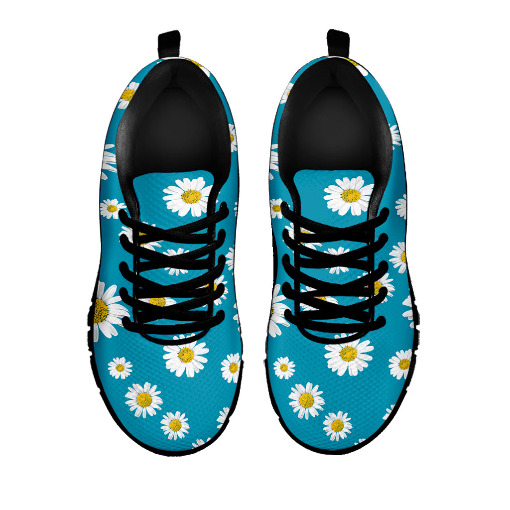 Blue Daisy Flower Pattern Print Black Sneakers