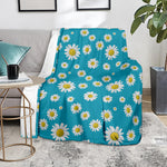 Blue Daisy Flower Pattern Print Blanket