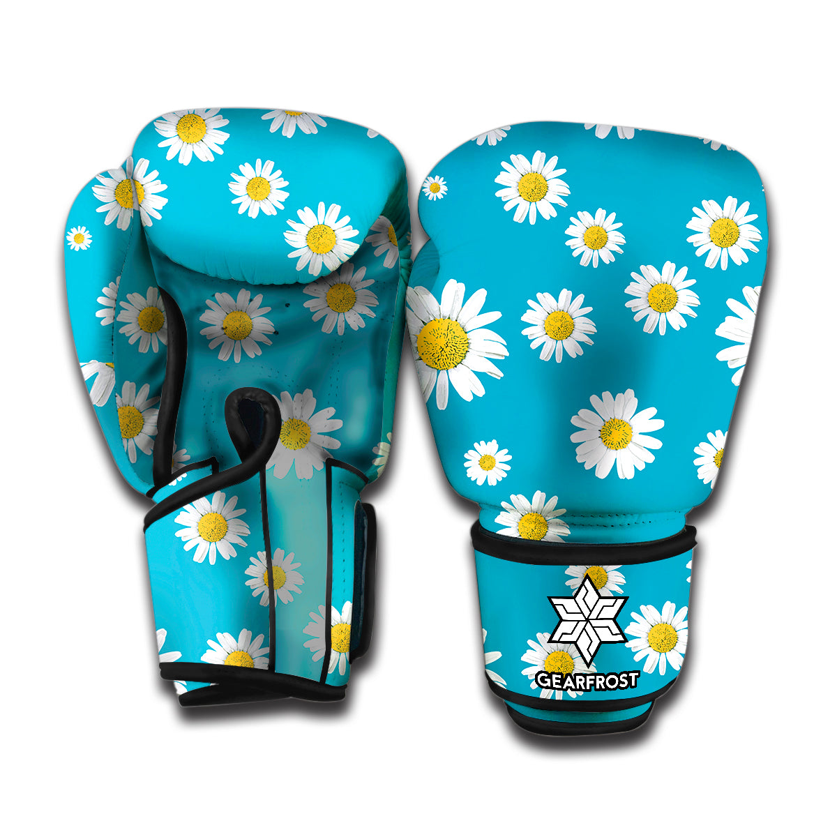 Blue Daisy Flower Pattern Print Boxing Gloves