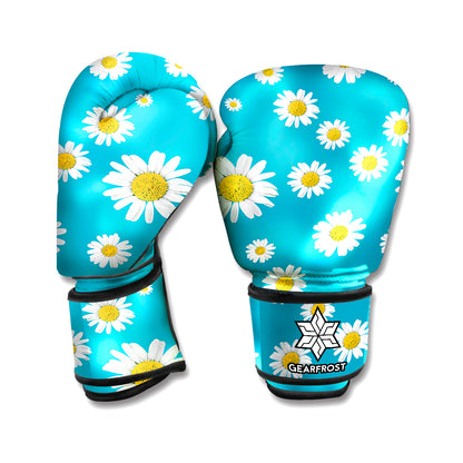Blue Daisy Flower Pattern Print Boxing Gloves