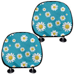 Blue Daisy Flower Pattern Print Car Headrest Covers