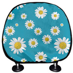 Blue Daisy Flower Pattern Print Car Headrest Covers