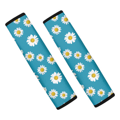 Blue Daisy Flower Pattern Print Car Seat Belt Covers