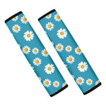 Blue Daisy Flower Pattern Print Car Seat Belt Covers