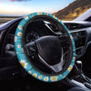 Blue Daisy Flower Pattern Print Car Steering Wheel Cover