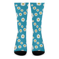 Blue Daisy Flower Pattern Print Crew Socks