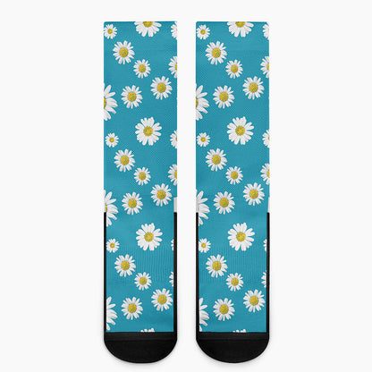 Blue Daisy Flower Pattern Print Crew Socks