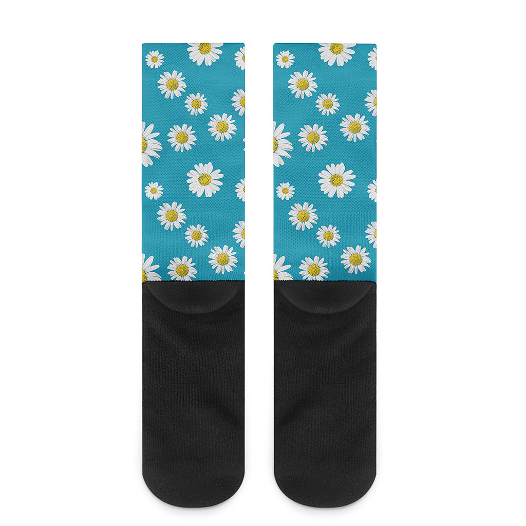 Blue Daisy Flower Pattern Print Crew Socks