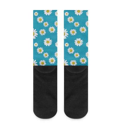 Blue Daisy Flower Pattern Print Crew Socks