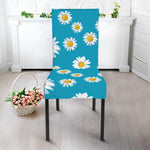 Blue Daisy Flower Pattern Print Dining Chair Slipcover