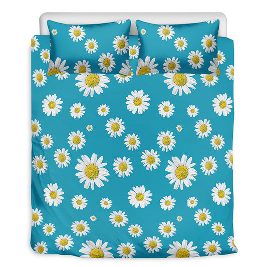 Blue Daisy Flower Pattern Print Duvet Cover Bedding Set