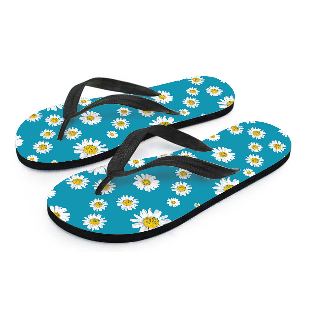 Blue Daisy Flower Pattern Print Flip Flops