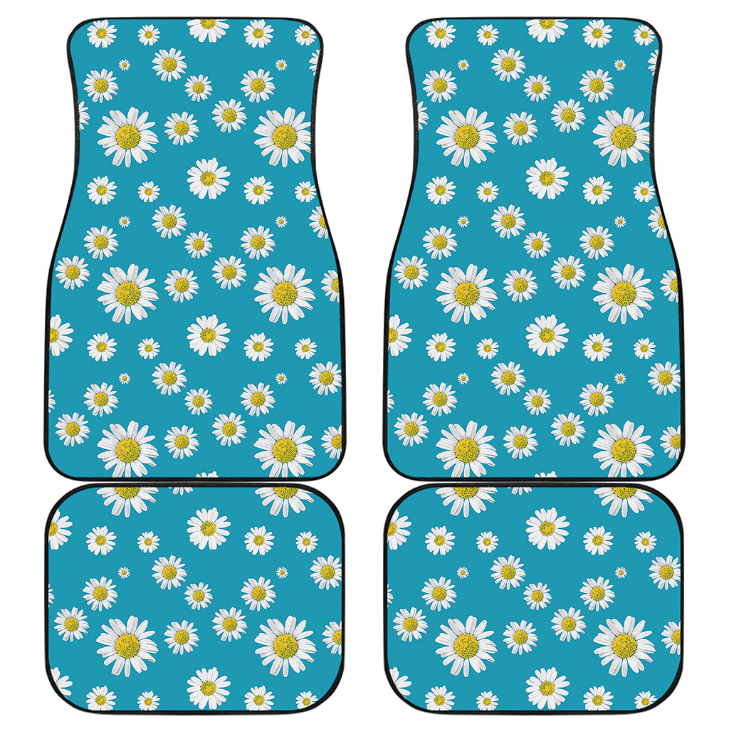 Blue Daisy Flower Pattern Print Front and Back Car Floor Mats