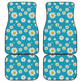 Blue Daisy Flower Pattern Print Front and Back Car Floor Mats