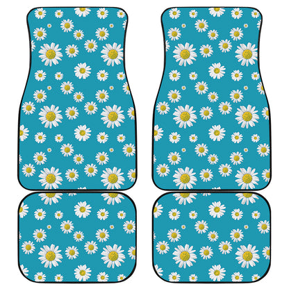 Blue Daisy Flower Pattern Print Front and Back Car Floor Mats