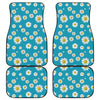 Blue Daisy Flower Pattern Print Front and Back Car Floor Mats