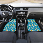 Blue Daisy Flower Pattern Print Front and Back Car Floor Mats