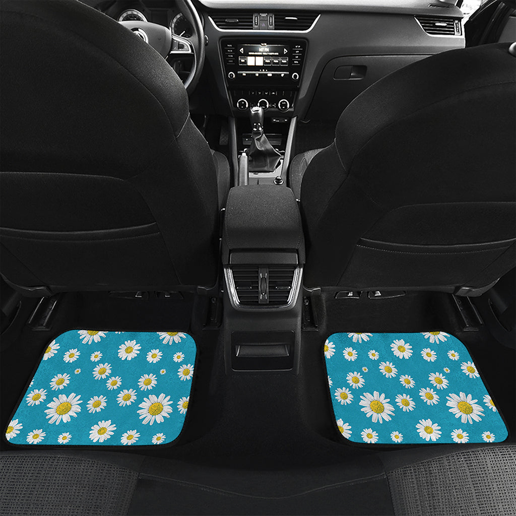 Blue Daisy Flower Pattern Print Front and Back Car Floor Mats