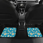 Blue Daisy Flower Pattern Print Front and Back Car Floor Mats