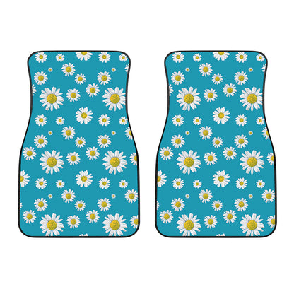Blue Daisy Flower Pattern Print Front Car Floor Mats