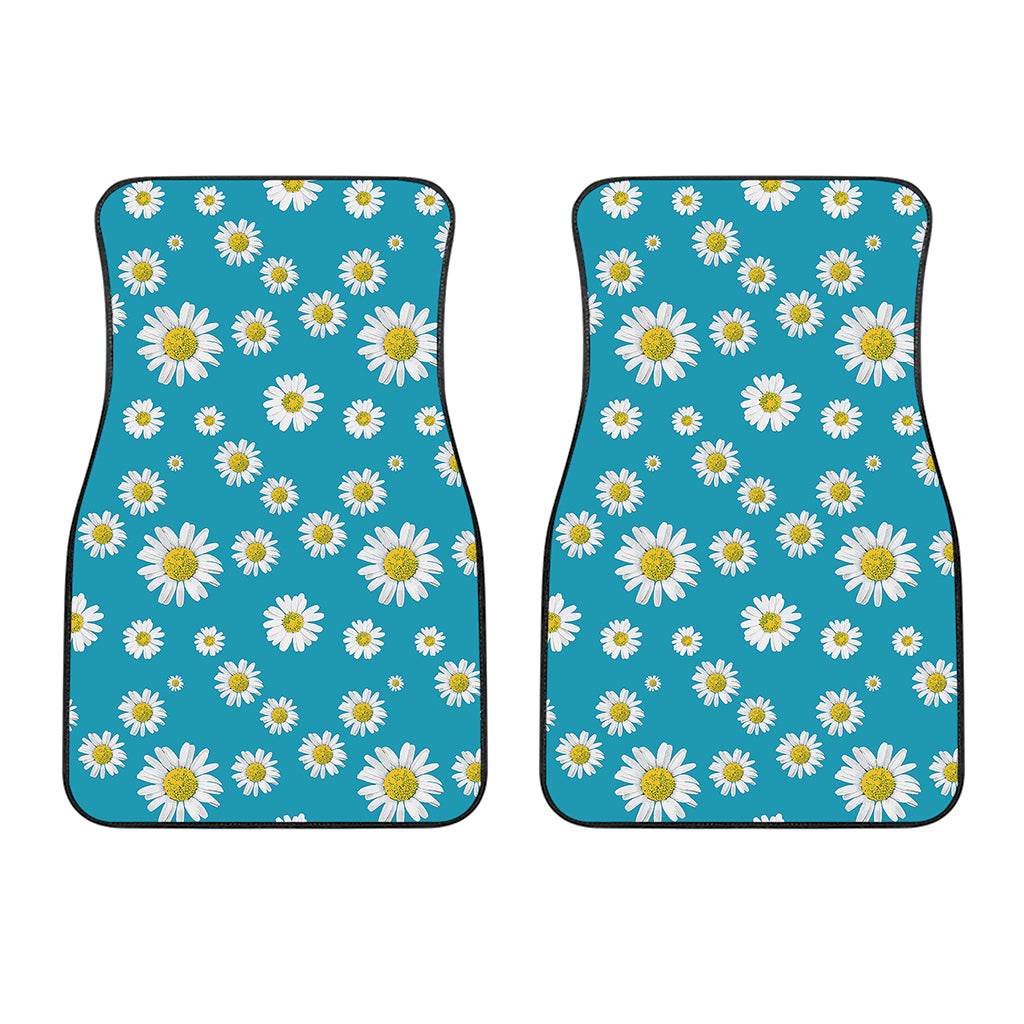 Blue Daisy Flower Pattern Print Front Car Floor Mats