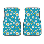 Blue Daisy Flower Pattern Print Front Car Floor Mats