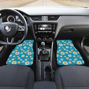 Blue Daisy Flower Pattern Print Front Car Floor Mats