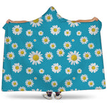 Blue Daisy Flower Pattern Print Hooded Blanket
