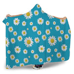 Blue Daisy Flower Pattern Print Hooded Blanket
