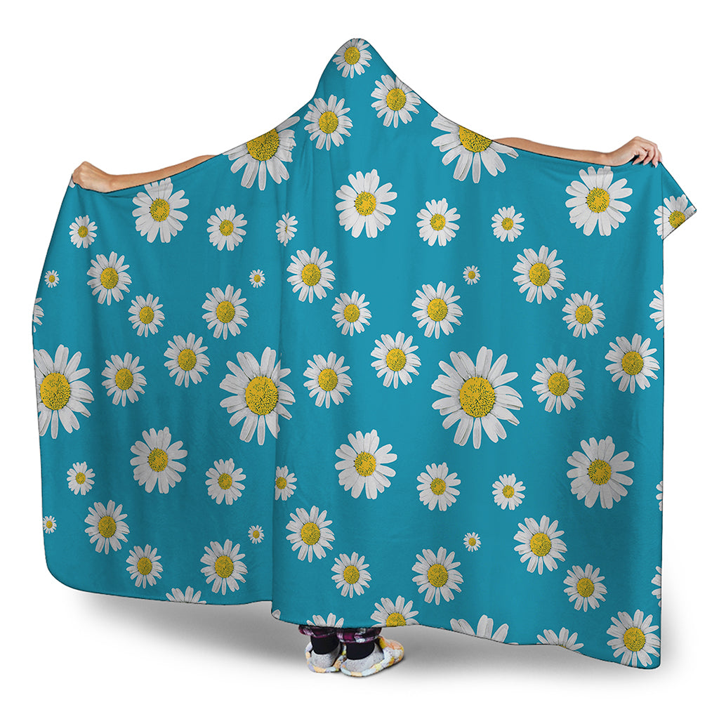 Blue Daisy Flower Pattern Print Hooded Blanket