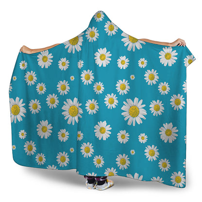 Blue Daisy Flower Pattern Print Hooded Blanket