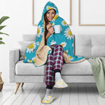 Blue Daisy Flower Pattern Print Hooded Blanket