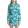 Blue Daisy Flower Pattern Print Hoodie Dress