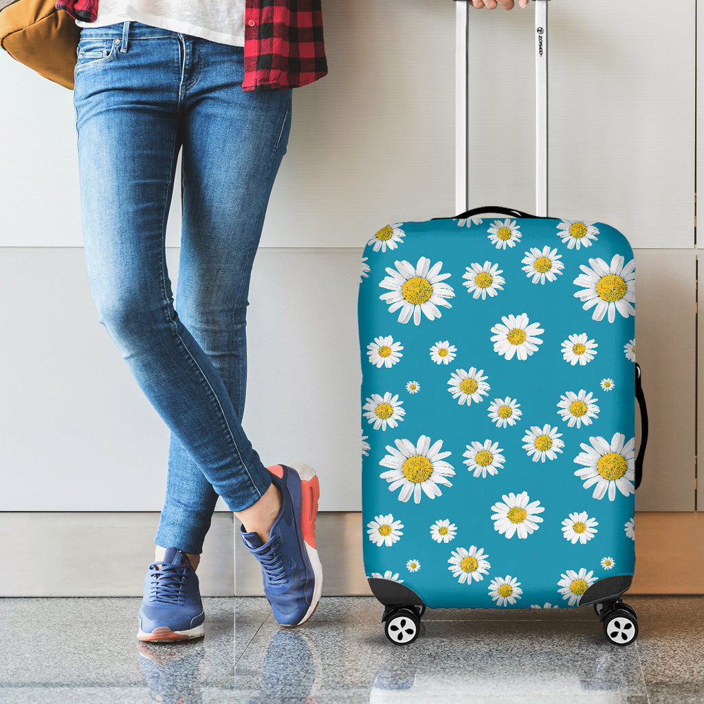 Blue Daisy Flower Pattern Print Luggage Cover