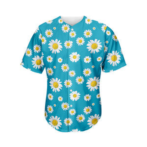 Blue Daisy Flower Pattern Print Men's Baseball Jersey