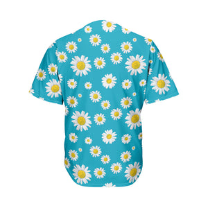 Blue Daisy Flower Pattern Print Men's Baseball Jersey